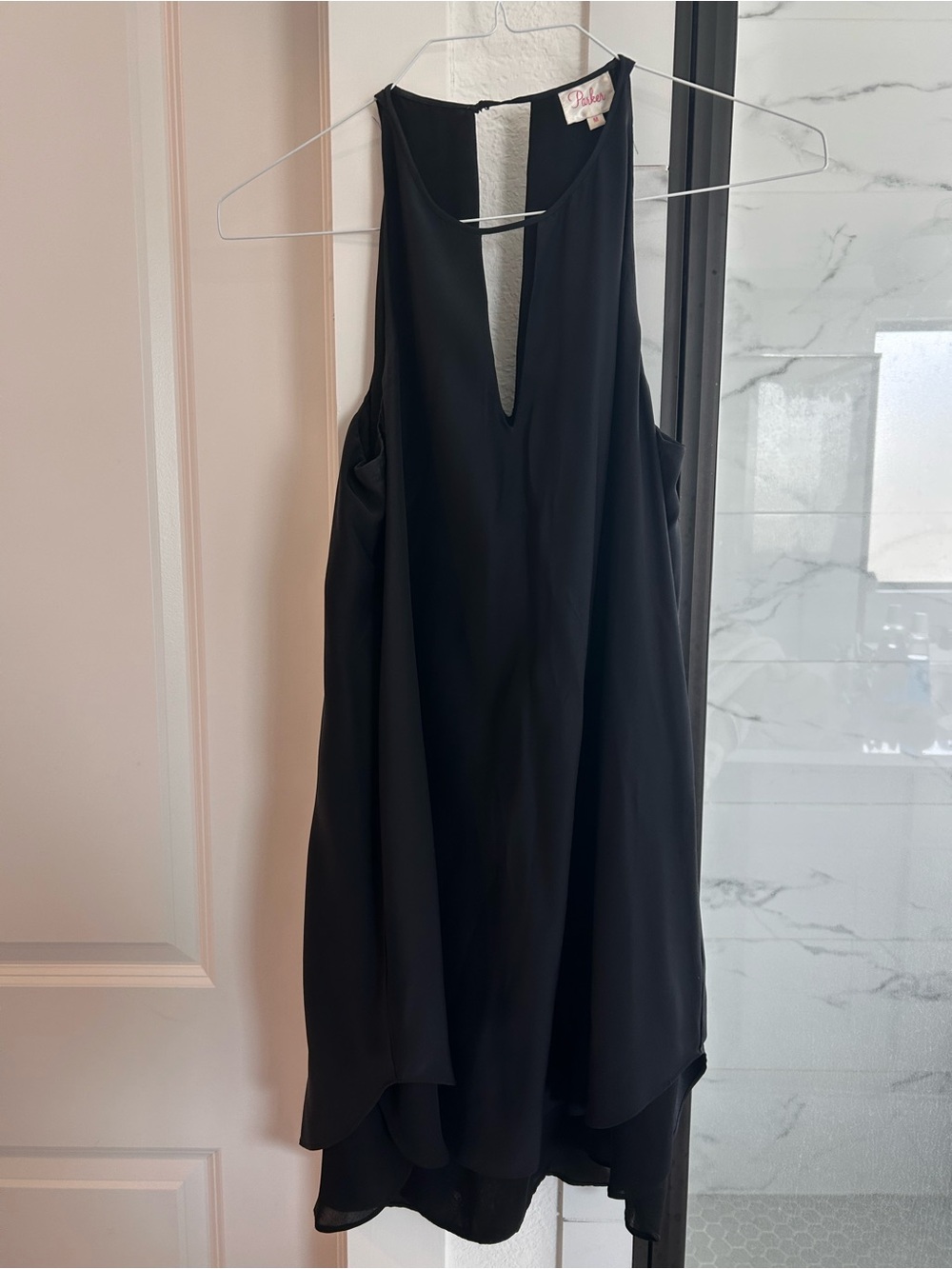 Parker Black Sleeveless High-Low V-Neck Dress
